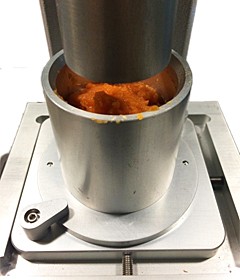 Processed pumpkin filling firmness texture is tested by extrusion methods
