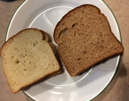 White and whole wheat bread samples