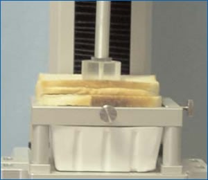 Sliced bread on a texture analyzer stand